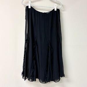 Lauren Ralph Lauren Ruffle Trim A-Line Midi Skirt Black Women's Petite Size 6P